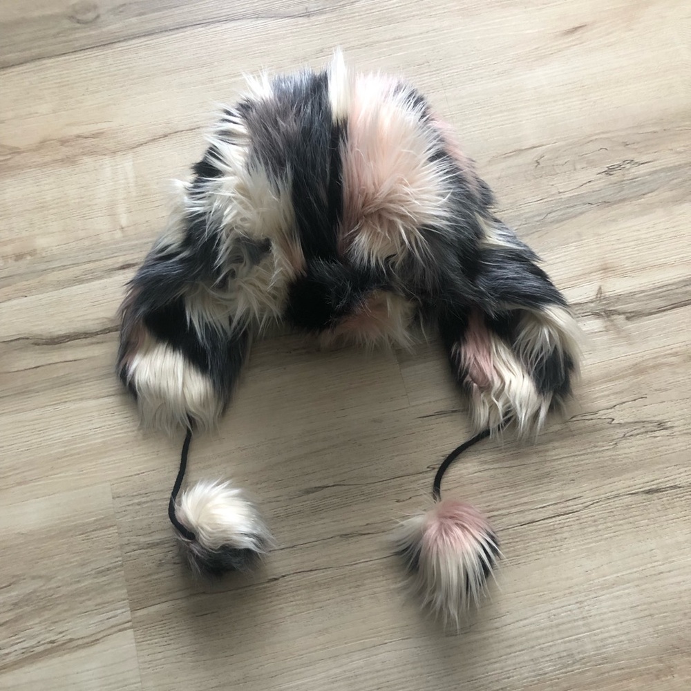 Icing Multicolor Faux Fur Trapper Hat with Pom Poms